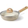 imageCAROTE 10quot Ceramic Frying Pan with Lid Non Stick Frying Pan Skillet Chefs Pan Healthy ampamp PFOAPFAS Free InductionCompatible TaupeTaupe