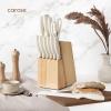 imageCAROTE 11 Pieces Knife Set with Block for kitchen Stainless Steel RazorSharp Blade Triple Riveted Ergonomic Handle Wooden Magnetic Block Essential Knife Block Set BeigeWhite