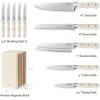 imageCAROTE 11 Pieces Knife Set with Block for kitchen Stainless Steel RazorSharp Blade Triple Riveted Ergonomic Handle Wooden Magnetic Block Essential Knife Block Set BeigeWhiteWS