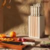 imageCAROTE 11 Pieces Knife Set with Block for kitchen Stainless Steel RazorSharp Blade Triple Riveted Ergonomic Handle Wooden Magnetic Block Essential Knife Block Set BeigeWhiteWS