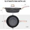 imageCAROTE 12Inch Nonstick Deep Frying Pan with Lid 55 Qt Jumbo Cooker Saute Pan with Pour Spout Skillet Induction Cookware Non Stick Cooking Pan Kitchen Pan PFOA Free White GraniteClassic Granite