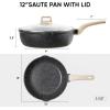 imageCAROTE 12Inch Nonstick Deep Frying Pan with Lid 55 Qt Jumbo Cooker Saute Pan with Pour Spout Skillet Induction Cookware Non Stick Cooking Pan Kitchen Pan PFOA Free White GraniteClassic Granite