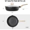 imageCAROTE 12Inch Nonstick Deep Frying Pan with Lid 55 Qt Jumbo Cooker Saute Pan with Pour Spout Skillet Induction Cookware Non Stick Cooking Pan Kitchen Pan PFOA Free White GraniteClassic Granite