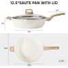 imageCAROTE 12Inch Nonstick Deep Frying Pan with Lid 55 Qt Jumbo Cooker Saute Pan with Pour Spout Skillet Induction Cookware Non Stick Cooking Pan Kitchen Pan PFOA Free White GraniteCream White