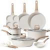 imageCAROTE 14 Pcs Pots and Pans Set NonstickCookware Set Kitchen Cooking Set with Utensil and Pan ProtectorsCream White