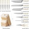 imageCAROTE 14 Pieces Knife Set with Block Forged High Carbon Stainless Steel Sharp Blade Block Knife Set Dishwasher Safe Cutlery CreamCream