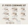imageCAROTE 19pcs Pots and Pans Set Nonstick Cookware Set Detachable Handle Induction Kitchen Cookware Sets Non Stick with Removable Handle RV Cookware Set Oven SafeBeige Granite