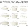 imageCAROTE 19pcs Pots and Pans Set Nonstick Cookware Set Detachable Handle Induction Kitchen Cookware Sets Non Stick with Removable Handle RV Cookware Set Oven SafeCream White