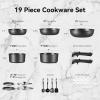 imageCAROTE 19pcs Pots and Pans Set Nonstick Cookware Set Detachable Handle Induction Kitchen Cookware Sets Non Stick with Removable Handle RV Cookware Set Oven SafeJet Black