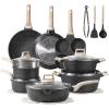 imageCAROTE 21Pcs Pots and Pans Set Nonstick Cookware Sets White Granite Induction Cookware Non Stick Cooking Set wFrying Pans ampamp SaucepansPFOS PFOA FreeClassic Black