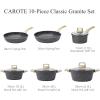 imageCAROTE 21Pcs Pots and Pans Set Nonstick Cookware Sets White Granite Induction Cookware Non Stick Cooking Set wFrying Pans ampamp SaucepansPFOS PFOA FreeClassic Black