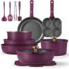 imageCAROTE 21pcs Pots and Pans Set Nonstick Cookware Set Detachable Handle Induction Kitchen Cookware Sets Non Stick with Removable Handle RV Cookware Set Gold and PurpleUltra Violeta