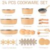 imageCAROTE 24pcs Pots and Pans Set Non Stick Nonstick Cookware Set OvenDishwasherFridge Safe Pots and Pans RV Safe Cookware Induction Kitchen Gift Set Detachable Handle PeachPeach