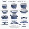 imageCAROTE 27pcs Ceramic Cookware Set Nonstick Pots and Pans Set Non stick Non Toxic Cookware DishwasherOven Safe RVCamping Cookware Set Pan and Pot with Kitchen Utensils Navy BlueNavy