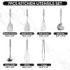 imageCAROTE 7PCS Stainless Steel Cooking Utensils Set Kitchen Tools for Stainless Steel Pots and Pans with Silicone High Temperature Resistance Dishwasher Safe