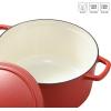 imageCAROTE Cast Iron Dutch Oven Pot with Lid Enameled Dutch Oven for Sourdough Bread Baking Dual Handles HeavyDuty Cast Iron Pot 5QT WhiteRed