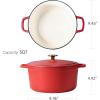 imageCAROTE Cast Iron Dutch Oven Pot with Lid Enameled Dutch Oven for Sourdough Bread Baking Dual Handles HeavyDuty Cast Iron Pot 5QT WhiteRed