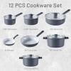 imageCAROTE Ceramic Cookware Set 12 Piece Healthy ampamp PFOAPFAS Free Nonstick Pots and Pans Set InductionCompatible Navy Blue