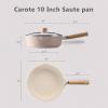 imageCAROTE Ceramic Nonstick Frying Pan Skillet with Lid 10quot Deep Frying Pan 4 QT Saute Pan wilt Lid Non Stick Chefs Pan Nontoxic Healthy PFOAPFAS Free InductionCompatible Taupe