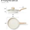 imageCAROTE Non Stick Frying Pan Skillet 8quot Nonstick Fry Pan with Glass Lid Egg Pan Omelet Pans Granite Cookware PFOA Free Classic Granite 8InchWhite