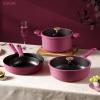 imageCAROTE Non Stick Pots and Pans Set Cookware Sets Nonstick Kitchen Cooking Set with StayCool Handleswith Silicone Tools and Pot Protectors17 PieceMagenta