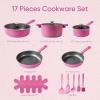 imageCAROTE Non Stick Pots and Pans Set Cookware Sets Nonstick Kitchen Cooking Set with StayCool Handleswith Silicone Tools and Pot Protectors17 PieceMagenta