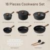 imageCAROTE Nonstick Pots and Pans Induction Cookware Set Kitchen Cooking Sets Non Stick wFrying Pan PFOS PFOA Free Black 16pcsBlack