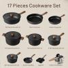 imageCAROTE Nonstick Pots and Pans Induction Cookware Set Kitchen Cooking Sets Non Stick wFrying Pan PFOS PFOA Free Black 16pcsBlack