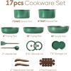 imageCAROTE Pots and Pans Set Non Stick Nonstick Cookware Sets Detachable Handle Induction Kitchen Pots and PanRV Cooking Set OvenDishwasherFridge Safe Space Saving17pcs Green