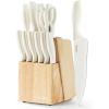 imageCAROTE 11 Pieces Knife Set with Block for kitchen Stainless Steel RazorSharp Blade Triple Riveted Ergonomic Handle Wooden Magnetic Block Essential Knife Block Set BeigeWhite