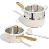imageCAROTE 16Qt ampamp 30Qt Stainless Steel Saucepan Set with Steamer ampamp Ladle NonToxic 3Ply Stainless Steel Pot with Lids Small Pots for Cooking Oven Safe Induction Compatible CookwareWhite