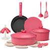 imageCAROTE 17pcs Pots and Pans Set Non Stick Gift Set Nonstick Cookware Diecast Aluminum Detachable Handle DishwasherOven Safe Induction Cooking Pot and Pan Sets Green RV Kitchen CookwaresPink