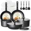 imageCAROTE 19pcs Pots and Pans Set Nonstick Cookware Set Detachable Handle Induction Kitchen Cookware Sets Non Stick with Removable Handle RV Cookware Set Oven SafeJet Black