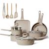 imageCAROTE 19pcs Pots and Pans Set Nonstick Cookware Set Detachable Handle Induction Kitchen Cookware Sets Non Stick with Removable Handle RV Cookware Set Oven SafeBeige Granite