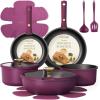 imageCAROTE 21pcs Pots and Pans Set Nonstick Cookware Set Detachable Handle Induction Kitchen Cookware Sets Non Stick with Removable Handle RV Cookware Set Gold and PurpleUltra Violeta