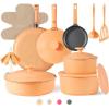 imageCAROTE 24pcs Pots and Pans Set Non Stick Nonstick Cookware Set OvenDishwasherFridge Safe Pots and Pans RV Safe Cookware Induction Kitchen Gift Set Detachable Handle PeachPeach