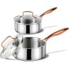 imageCAROTE 2Qt Stainless Steel Saucepan Set NonToxic 3Ply Stainless Steel Cookware Set with Lids Small Kitchen Pots Oven Safe Compatible with Induction Ceramic Gas16QT30QT