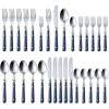 imageCAROTE 30Piece Silver set Stainless Steel Flatware Set with Blue Handles TripleRiveted ampamp Full Tang Design Kitchen Utensils Set Mirror Polished Durable Blue