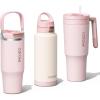 imageCAROTE 3Pack Insulated Stainless Steel Water Bottles with Upgraded Leakproof Tech Car Holder Fit ampamp ScratchResistant 323240 oz Travel Straw Tumblers Set for HomeCarOutdoor MacaronPink