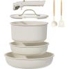 imageCAROTE 7pcs Pots and Pans Set Non Stick Cookware Set with Detachable Handle Kitchen Cookware Sets with Removable Handle RV Cookware Set Oven Safe Cream White
