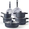 imageCAROTE Ceramic Cookware Set 12 Piece Healthy ampamp PFOAPFAS Free Nonstick Pots and Pans Set InductionCompatible Navy Blue