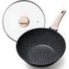 imageCAROTE Non Stick Wok with Lid 1253QT Woks ampamp Stirfry Pans Nonstick Granite Wok Pan Induction Cookware Deep Frying Pan Compatible with All Stovetops