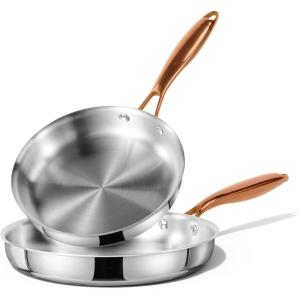 imageCAROTE 10quot TriPly Stainless Steel Deep Frying Pan with Lid NonToxic Saute Pan Oven Safe Induction Ceramic and Gas Cooktops Compatible SliverSliver