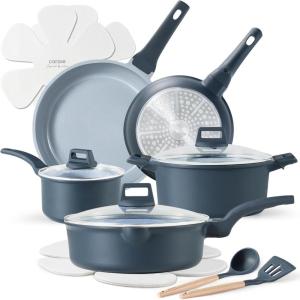 imageCAROTE 14 Pcs Pots and Pans Set NonstickCookware Set Kitchen Cooking Set with Utensil and Pan ProtectorsBlue