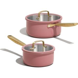 imageCAROTE 16Qt ampamp 30Qt Stainless Steel Saucepan Set with Steamer ampamp Ladle NonToxic 3Ply Stainless Steel Pot with Lids Small Pots for Cooking Oven Safe Induction Compatible CookwarePink