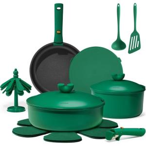 imageCAROTE 17pcs Pots and Pans Set Non Stick Gift Set Nonstick Cookware Diecast Aluminum Detachable Handle DishwasherOven Safe Induction Cooking Pot and Pan Sets Green RV Kitchen CookwaresCastleton Green
