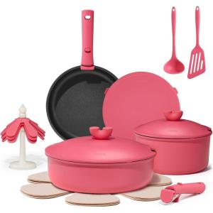 imageCAROTE 17pcs Pots and Pans Set Non Stick Gift Set Nonstick Cookware Diecast Aluminum Detachable Handle DishwasherOven Safe Induction Cooking Pot and Pan Sets Green RV Kitchen CookwaresPink