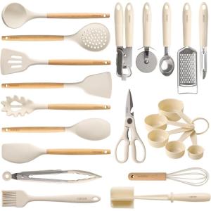 imageCAROTE 22pcs Silicone Cooking Utensils Set 446F Heat Resistant Kitchen Utensils Gadgets Set Spatula Turner Whisk Tongs