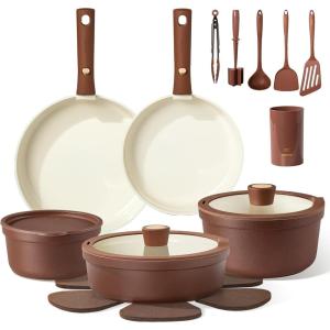 imageCAROTE 26pcs Ceramic Cookware Set with Kitchen Essentials Detachable Pots and Pans Set Non Stick Non Toxic OvenDishwasher Safe Induction Cooking Gift Set Includes KnifeUtensil Set