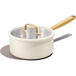 imageCAROTE 2Qt Stainless Steel Saucepan NonToxic Cookware with LidsOuter Ceramic LayerSmall Cooking Pot Even Heating Fits All StovesOven ampamp Dishwasher Safe PinkWhite